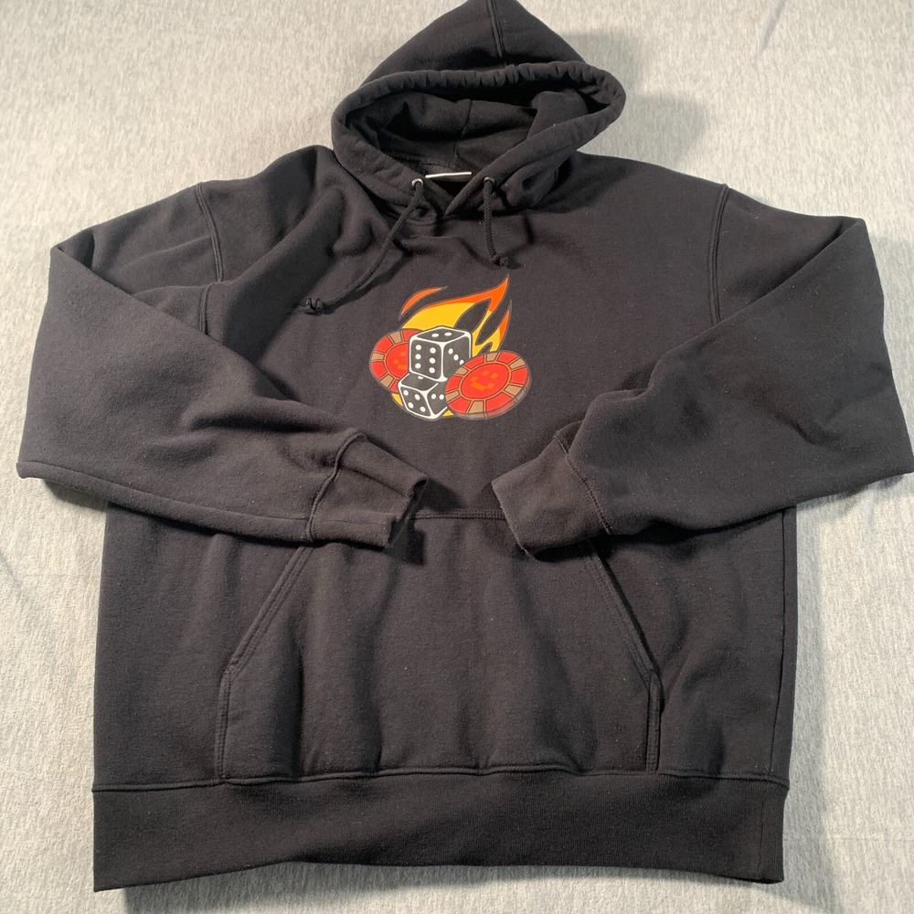 Five Hills Hoodie Mens Large Black Flame‎ Dice Graphic Pullover Sweatshirt